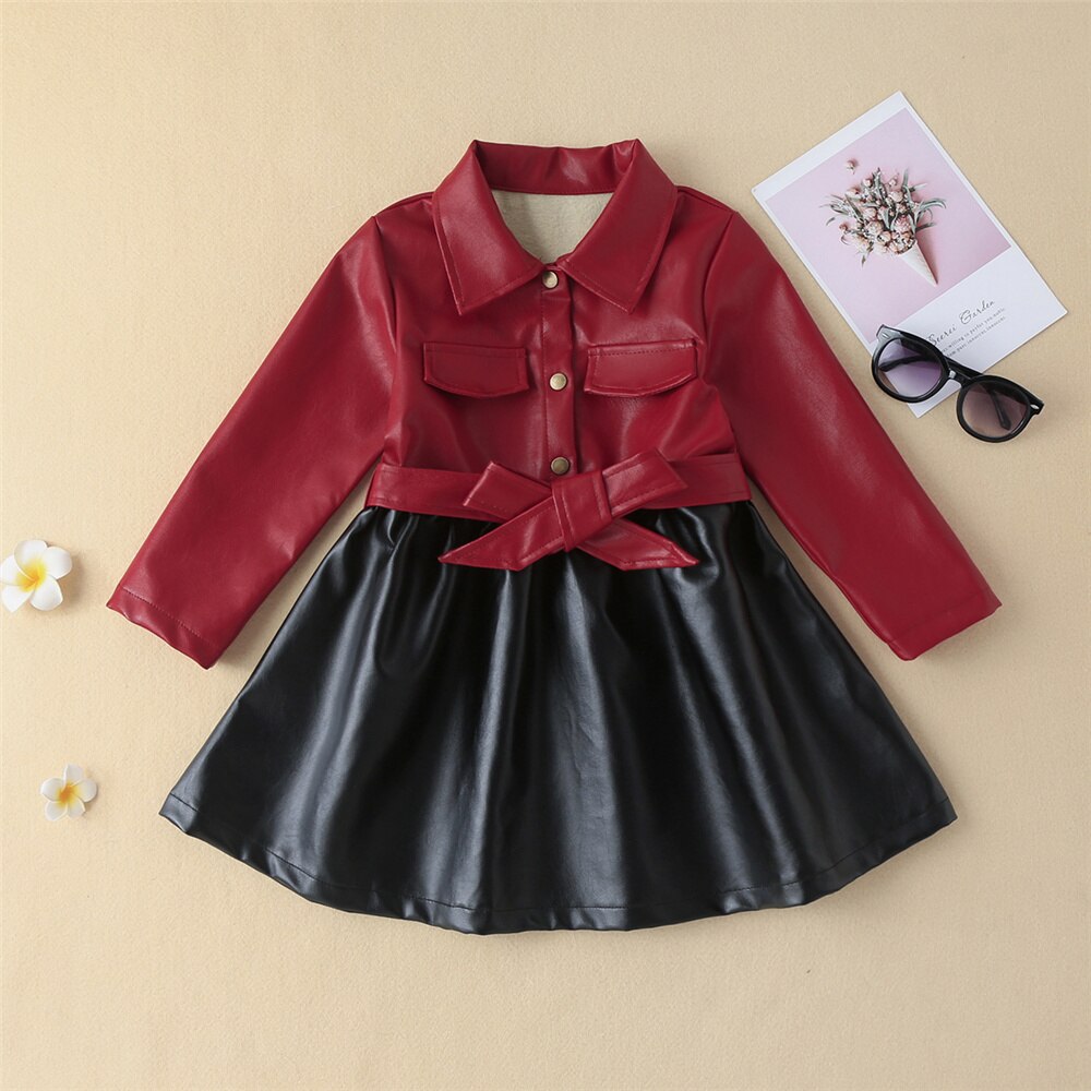 Evelina Girl PU leather dress – Trendy kids kouture