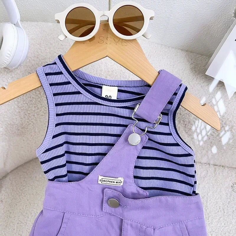 Jordan fashion kids girls suspender suits  new striped vest tops baby girl shorts 2pcs clothing  sets