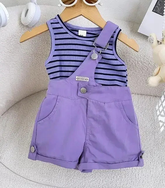 Jordan fashion kids girls suspender suits  new striped vest tops baby girl shorts 2pcs clothing  sets