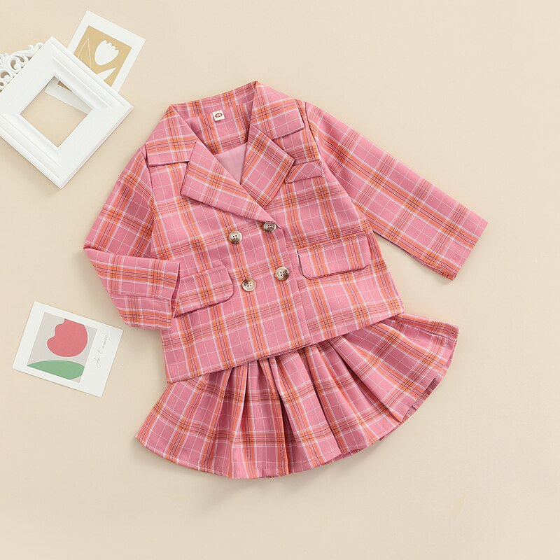 Shay pleated blazer jacket plaid skirt set