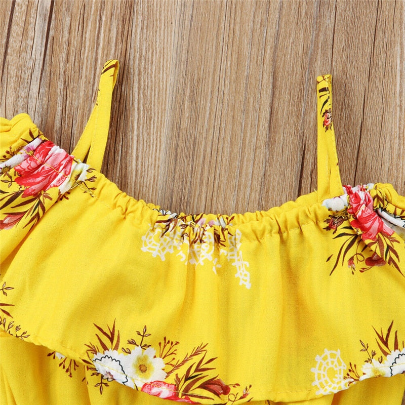 Hot 2pcs Clothes Set Summer Toddler Baby Girls Print Floral Ruffle Crop Tops T-shirt Shorts Pants Kids Outfits 1-6Y