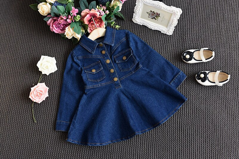 Dionne girls Long Sleeve Denim dress with button front detail