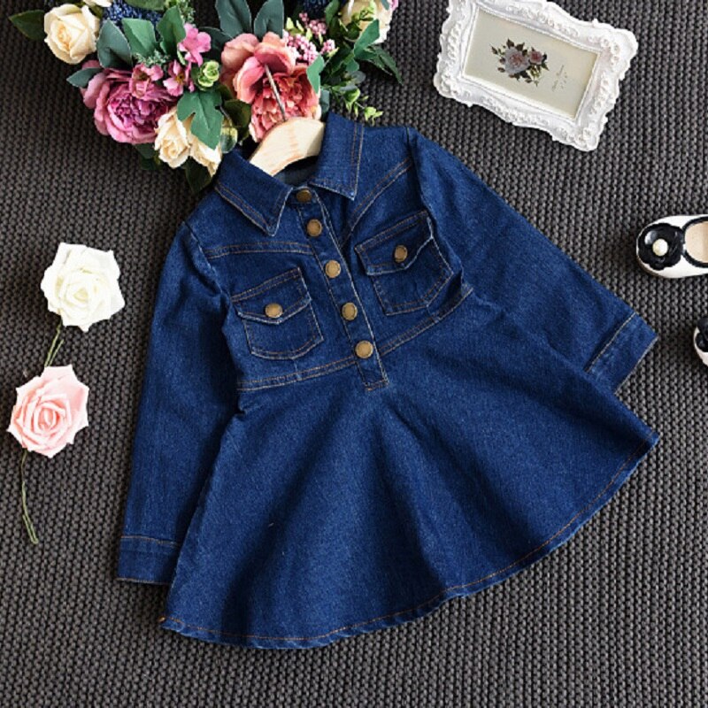 Dionne girls Long Sleeve Denim dress with button front detail