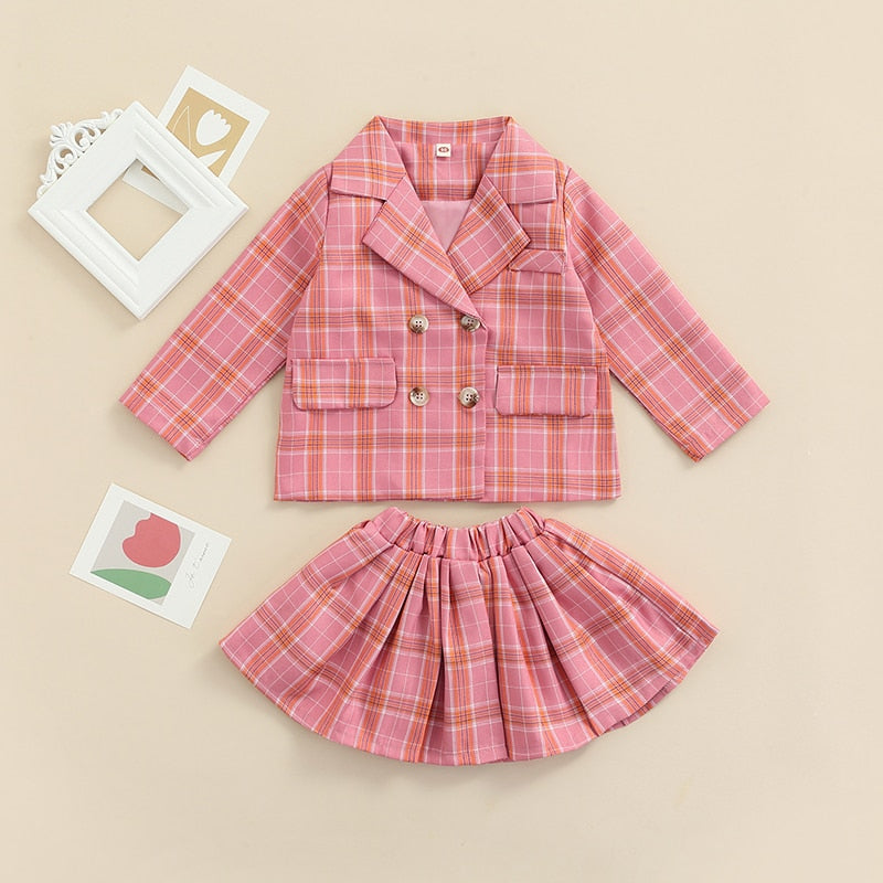 Shay pleated blazer jacket plaid skirt set